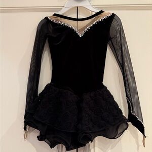 Child 6-8 Figure skating Black swan dress with Swarovski crystals.